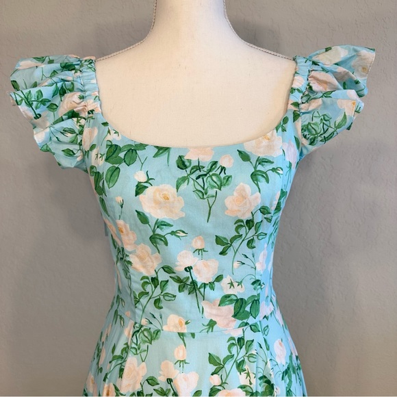 NWT Hill House The Daphne Dress Size Small Gorgeous Blue Roses Viral Midi - Picture 6 of 13